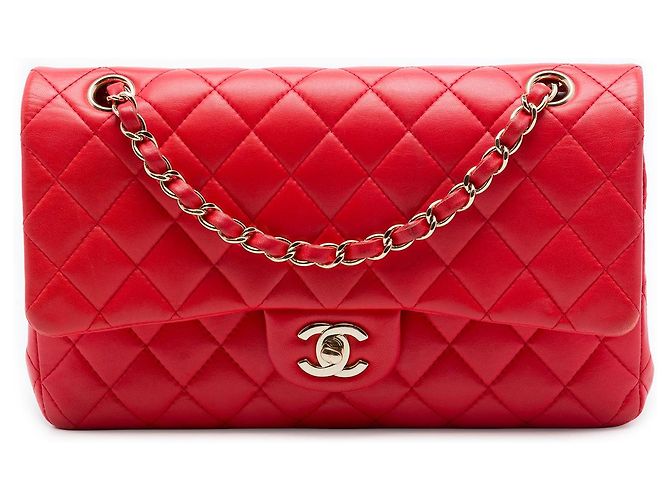Chanel Red Medium Classic Lambskin Double Flap Rosso