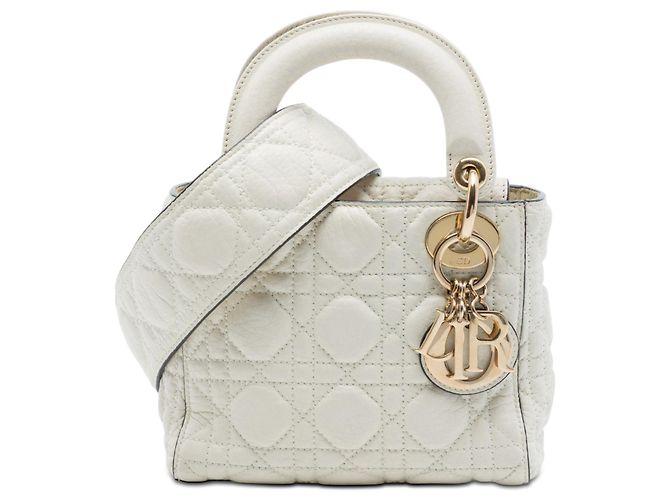 Lady Dior en agneau cannage blanc mini
