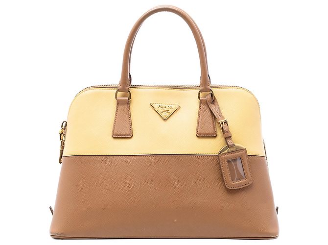 Borsa Prada Brown Medium Bicolor Saffiano Lux Promenade Marrone