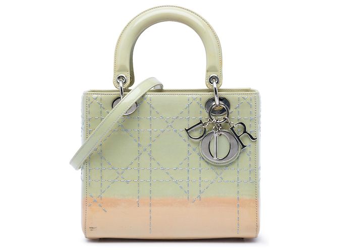 Lady Dior en cuir verni cannage Ombre vert Medium Vert clair