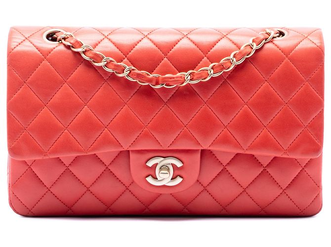 Chanel Orange Medium Classic Lambskin Double Flap Rouge