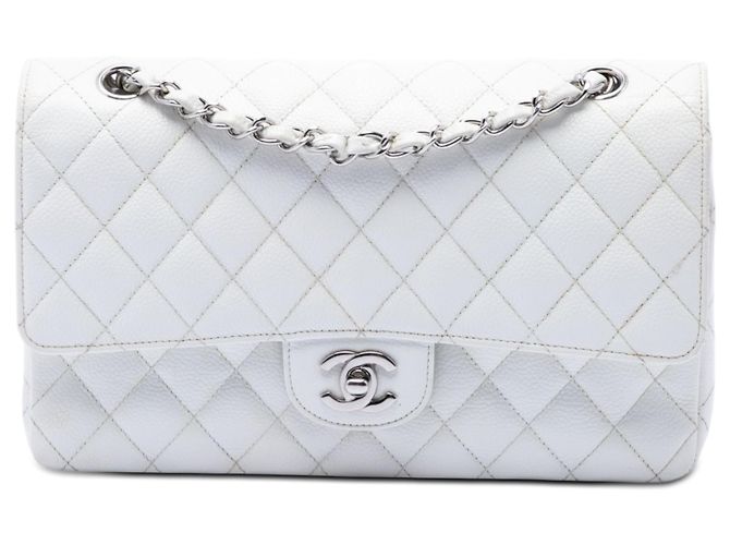 Chanel White Medium Classic Caviar Double Flap Blanc