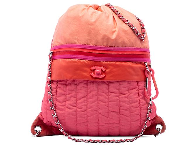 Zaino convertibile Chanel Coco Neige in nylon trapuntato verticale CC multicolore rosa Large