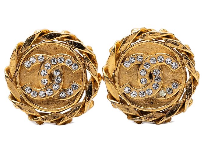 Orecchini Chanel Gold CC placcati oro e strass a clip D'oro