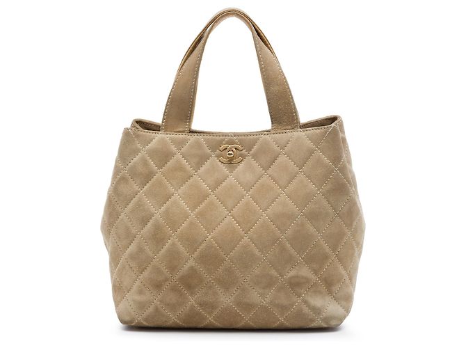 Tote Shopping Chanel Beige Mini CC em camurça acolchoada Bege