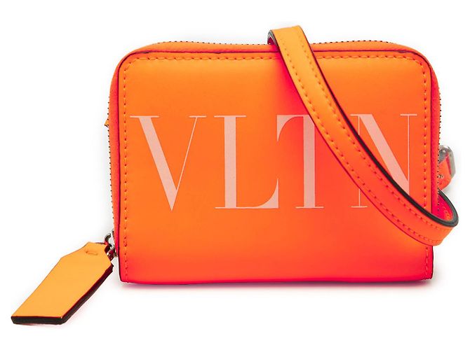 Carteira Valentino em couro de vitelo laranja VLTN com alça de pescoço