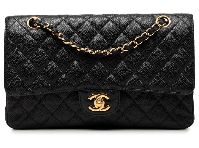Chanel Black Medium Classic Caviar Double Flap Preto