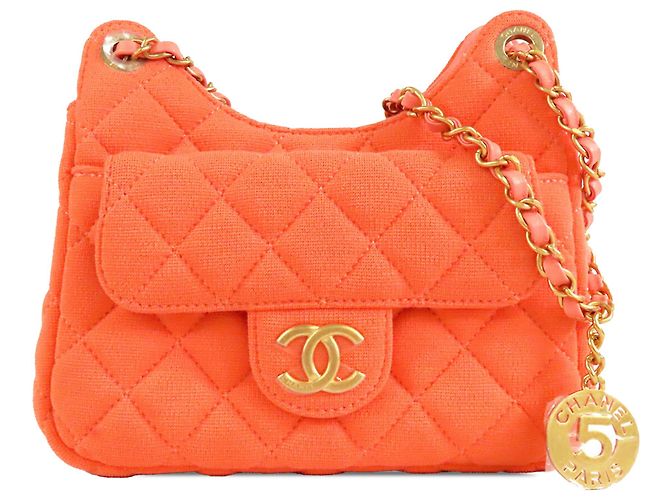 Chanel Orange Small Quilted Jersey Wavy CC Hobo Naranja