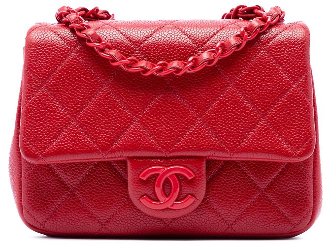 Chanel Red Mini Square Caviar Incognito Flap Rot
