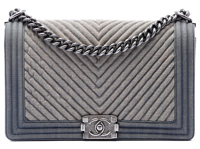 Chanel Blue Old Medium Chevron Denim Boy Flap