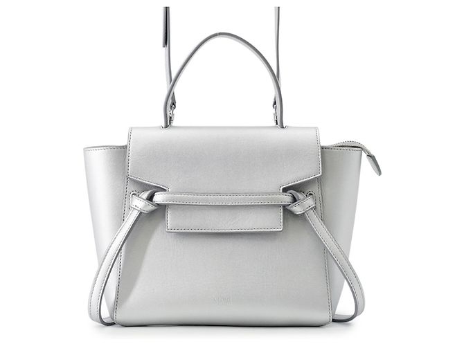 Céline Bolsa de couro prateado Celine Prata