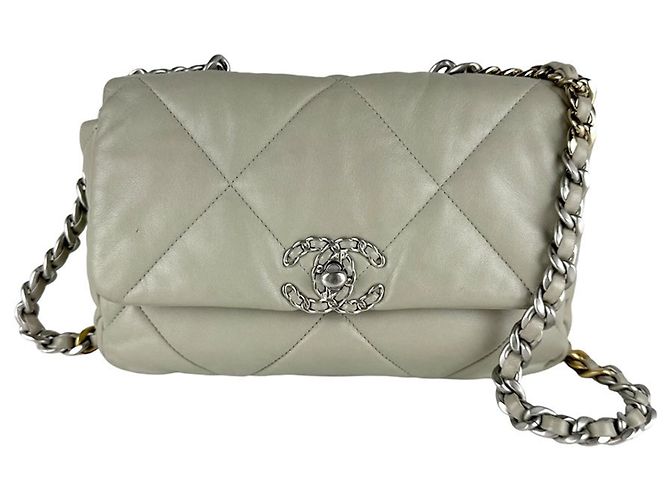Borsa a tracolla in pelle grigia Chanel Marrone