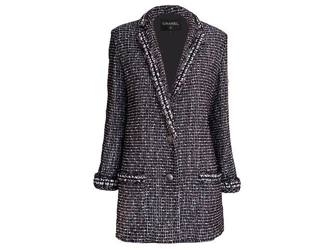 Chanel Shimmering Geometry Tweed Jacket Black White Dark red