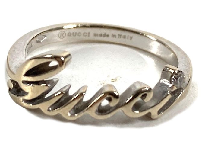 Gucci 18K Gold Logo Diamant Ring Silber