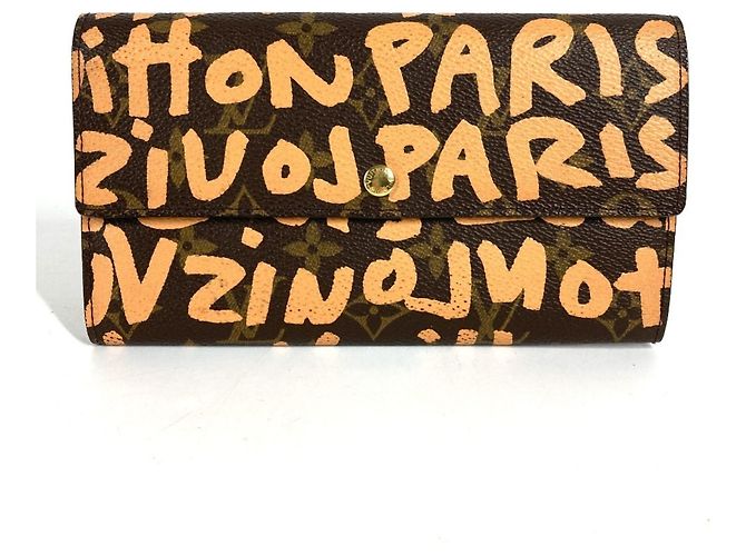 Louis Vuitton Monogram Graffiti Long Wallet Braun Orange