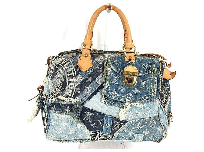 Bolsa Boston Mini Louis Vuitton Monogram Denim Patchwork Speedy 30 Azul