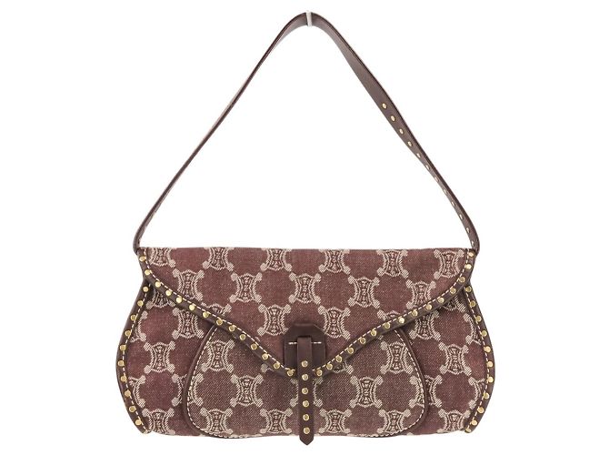 Céline Bolsa de ombro Celine Paris Macadam Canvas Marrom Bordeaux