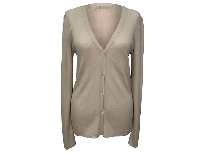 Max Mara Cardigan mit V-Ausschnitt aus beigefarbener Wolle