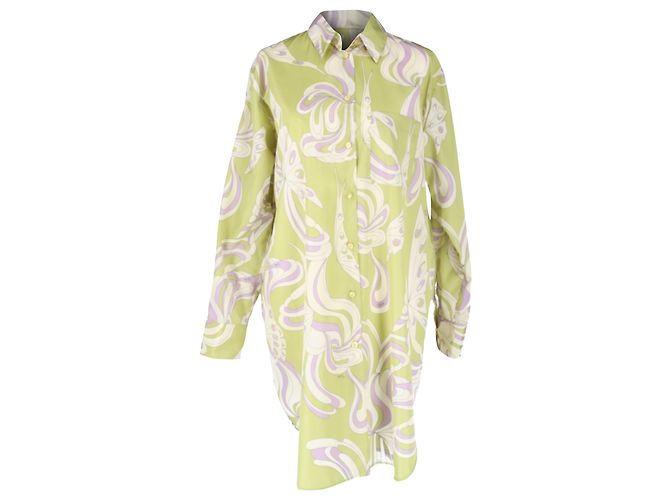 Emilio Pucci Button-Down-Hemd mit Farfalle-Print in Grün aus Polyester
