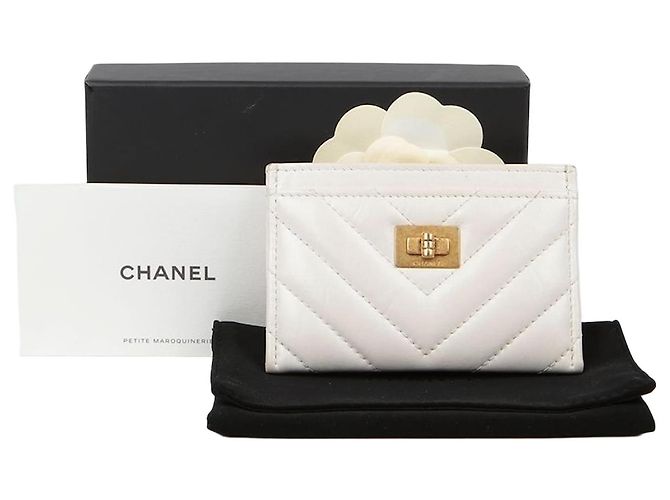 Portacarte Chanel 2.55 Bianco Pelle di Vitello Oro