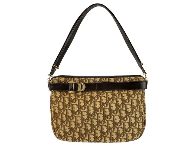 Borsa a tracolla Dior Trotter in tela e pelle Marrone Beige