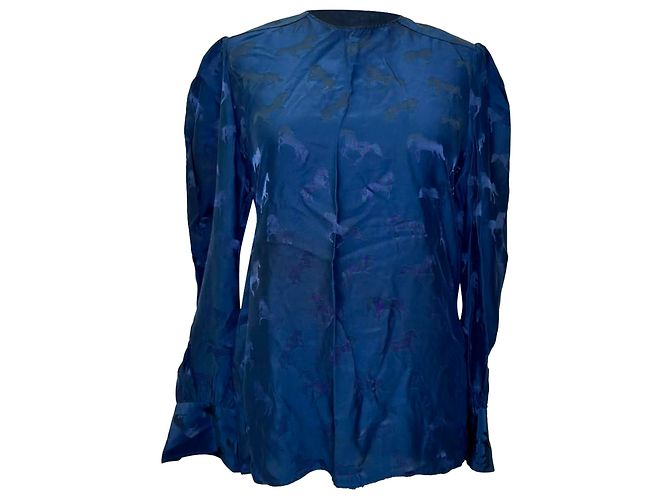 Stella Mc Cartney Blusa de seda azul com jacquard de cavalos Stella McCartney