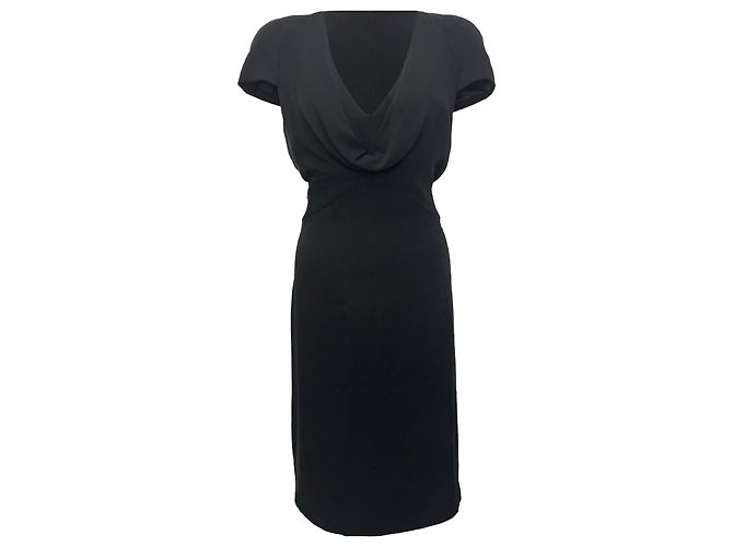 Alexander McQueen Midi-Kleid mit Wasserfallkragen aus schwarzer Seide