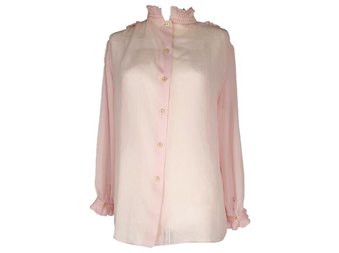 Camicia con volant in seta rosa Prada 