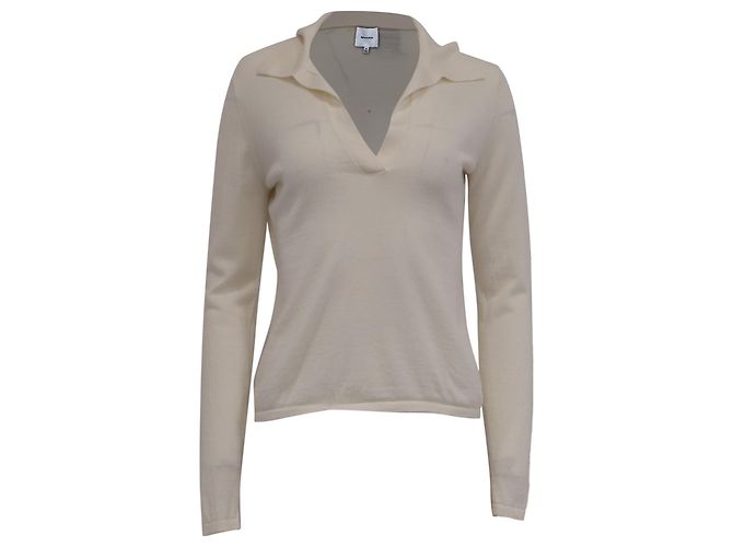 Reformation Polo-Pullover aus cremefarbener Merinowolle Weiß Roh