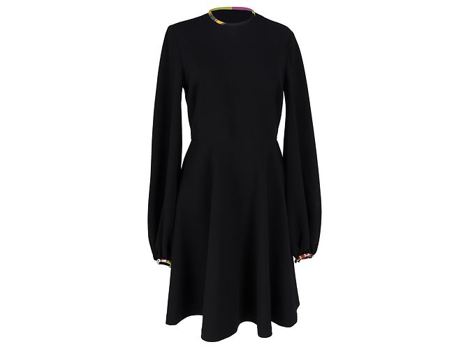 Emilio Pucci Long-Sleeve Flared Mini Dress in Black Polyester Multiple colors
