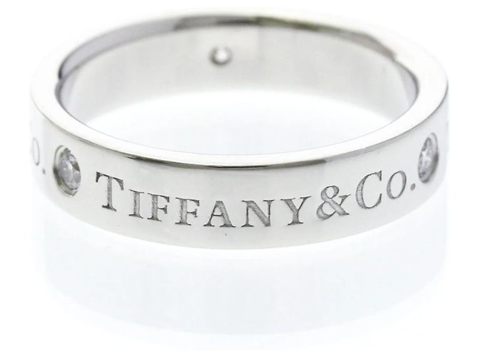 Tiffany & Co. Classic Ehering 3 Diamanten Platin und Diamanten Silber