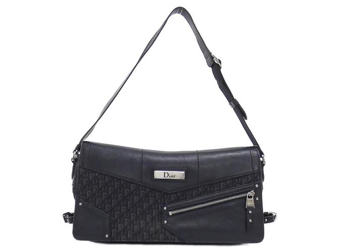 Borsa a tracolla Christian Dior in tela nera e pelle Nero