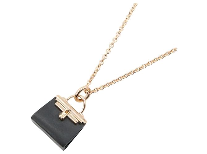 Hermès Collier Hermes Amulette Kelly Black Jade Noir Doré 