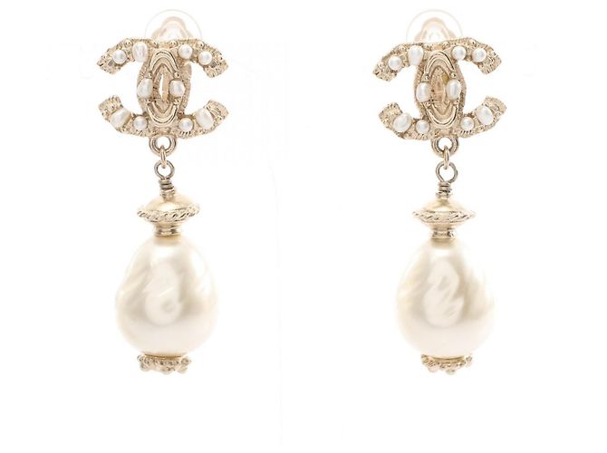 Pendientes Chanel A11C Swing Pearl Coco Mark Blanco Dorado