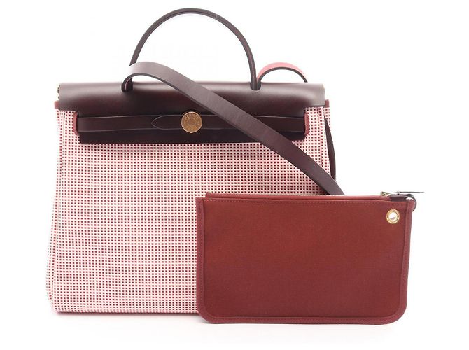 Hermès 2-Way Handtasche Hermes Herbag Zip PM Weiß Rot Bordeaux