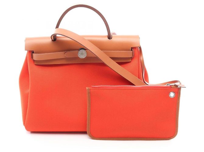 Hermès 2-Way Handtasche Hermes Herbag Zip PM Braun Rot Orange