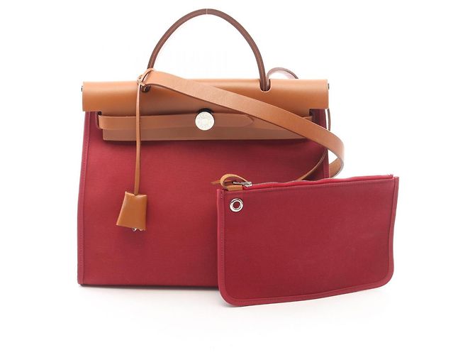 Hermès Bolsa 2-Way Hermes Herbag Zip PM Ruby Natural Marrom Bordeaux