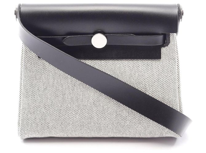 Hermès Bolsa de ombro Hermes Herbag Zip Mini Ecru Marrom Preto