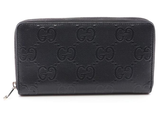 Gucci GG Embossed Round Long Wallet Black