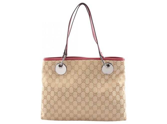 Gucci GG Canvas Tote Bag Beige Bordeaux