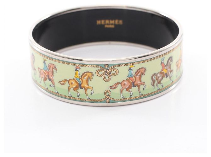 Hermès Hermes Email GM Horse Pattern Bangle Silvery Green