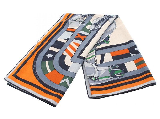 Hermès Hermes Carre 100 ROBOCABAR Seta/Cashmere Blu Multicolore Arancione 
