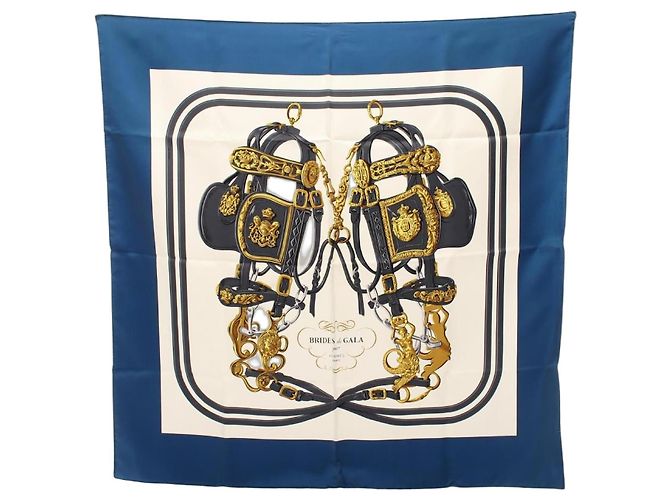 Foulard Carré 90 Brides de Gala Hermès Blu Multicolore