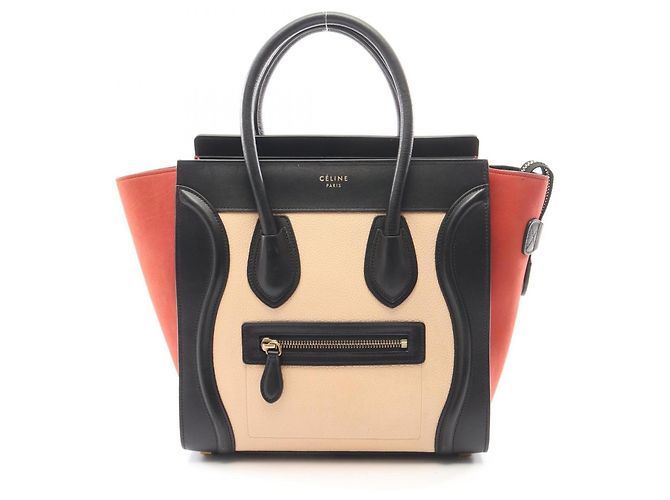 Céline Sac cabas Celine Luggage Micro Shopper Noir Rouge Écru
