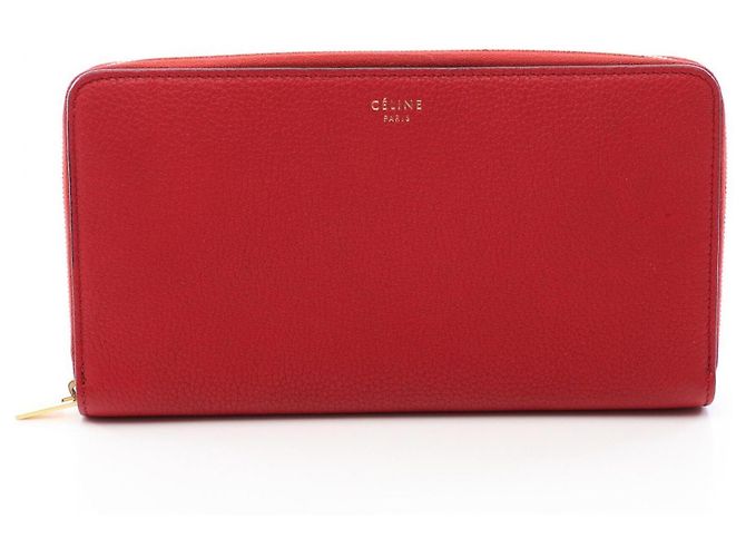 Céline Celine CELINE Round Long Wallet in Red Leather