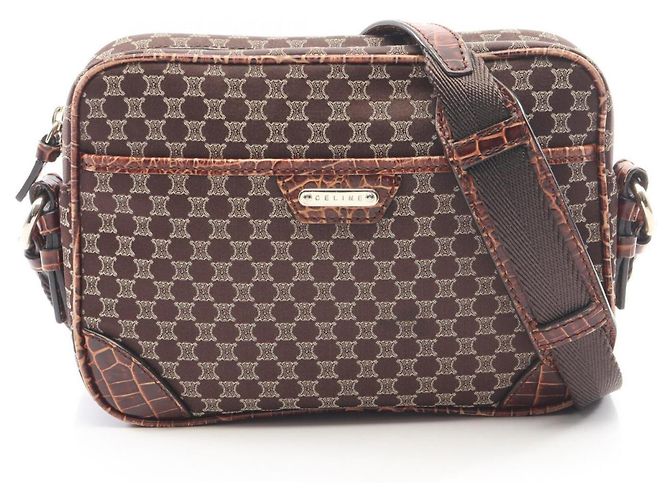 Céline Bolsa de ombro Celine Macadam em relevo Marrom