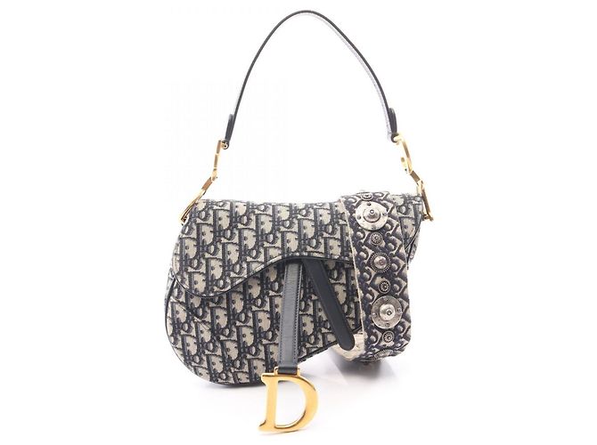 Christian Dior Saddle Bag Beige Marineblau
