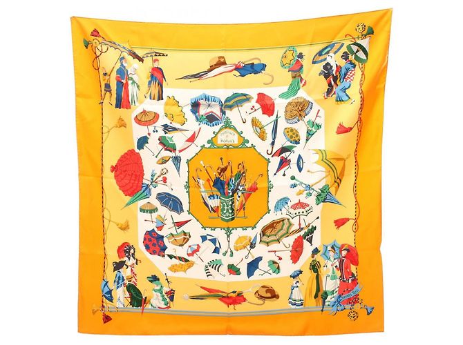 Hermès Hermes Carre 90 Ombrelles et Parapluies Scarf Multicor Laranja