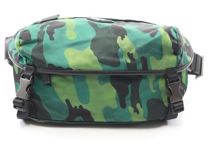 Saffiano Borsa a tracolla Prada TESSUTO CAMOUFL Nero Verde