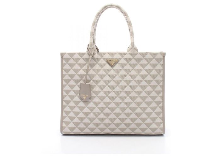 Borsa Tote Prada TRIANGOLO JACQUARD Marrone Bianco